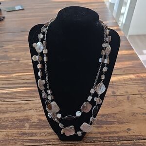 Layered Pearl and Shell Bead Necklace in Iridescent Beige
